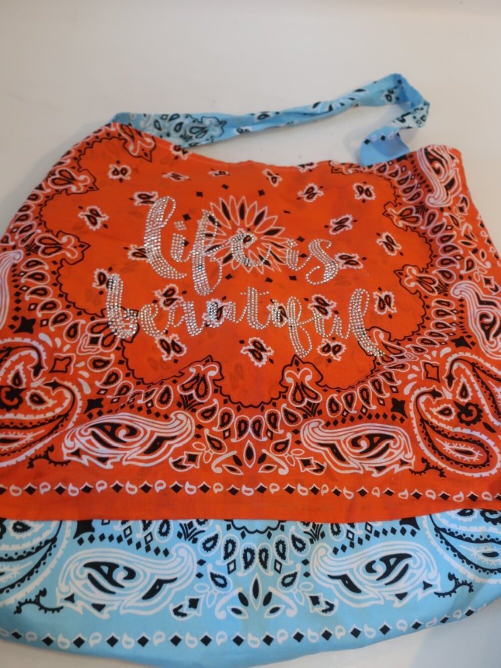 NWT Womens Tina Demel Jumbo "Life Is Beautiful" Assorted Colors Bandana Tote Bag - Picture 5 of 7